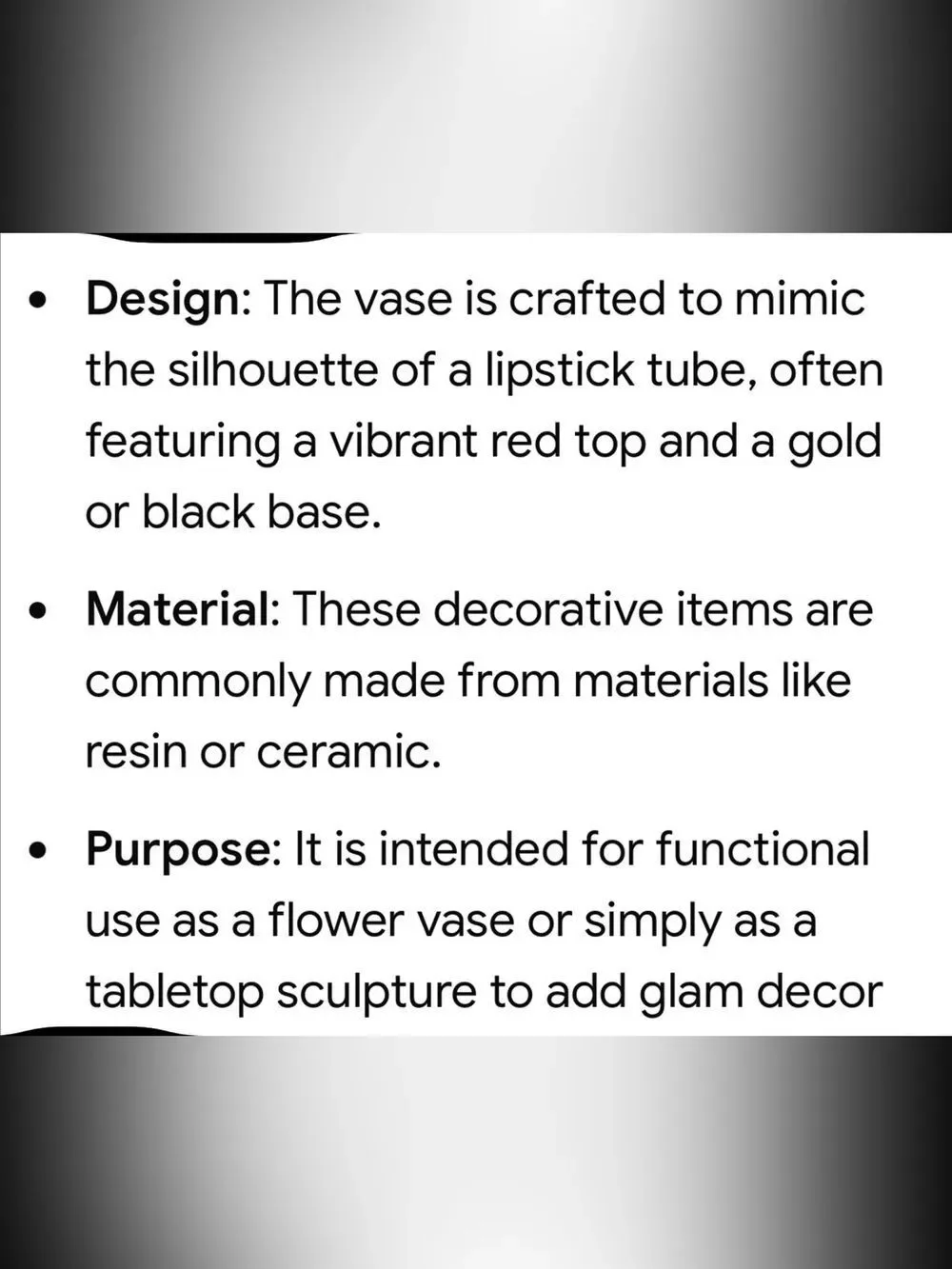 Red & Gold Lipstick-Shaped Decorative Vase